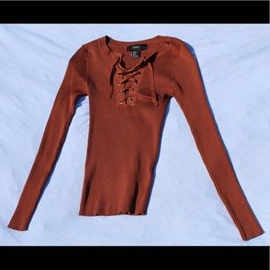 Forever 21 Long Sleeved Lace Up Top